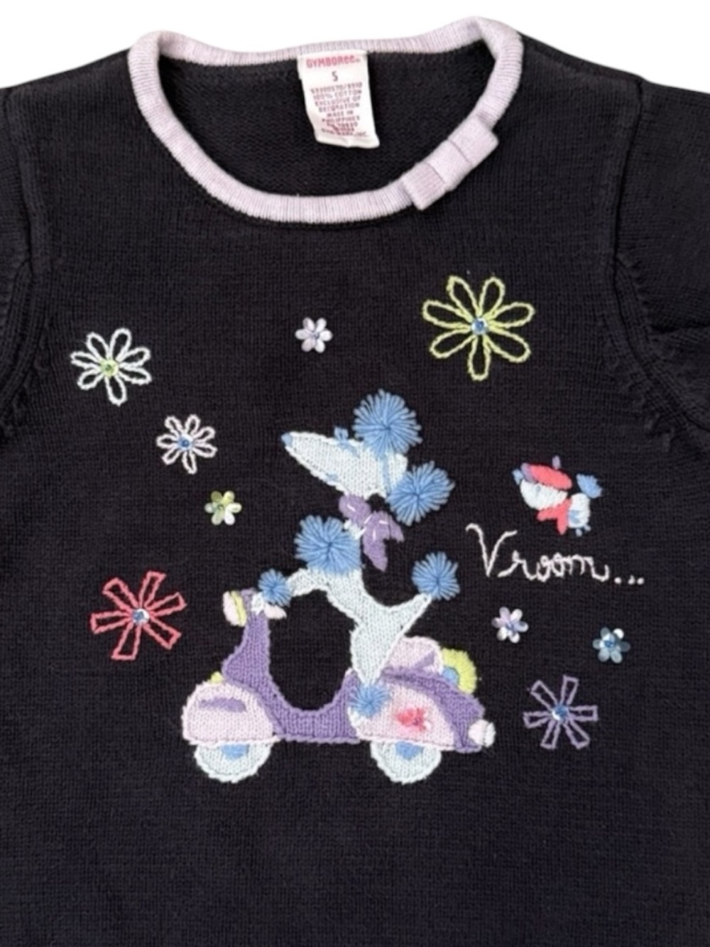 Vintage 2003 Gymboree Poodle Dog Scooter Floral Sweater Girls 5 Y2K